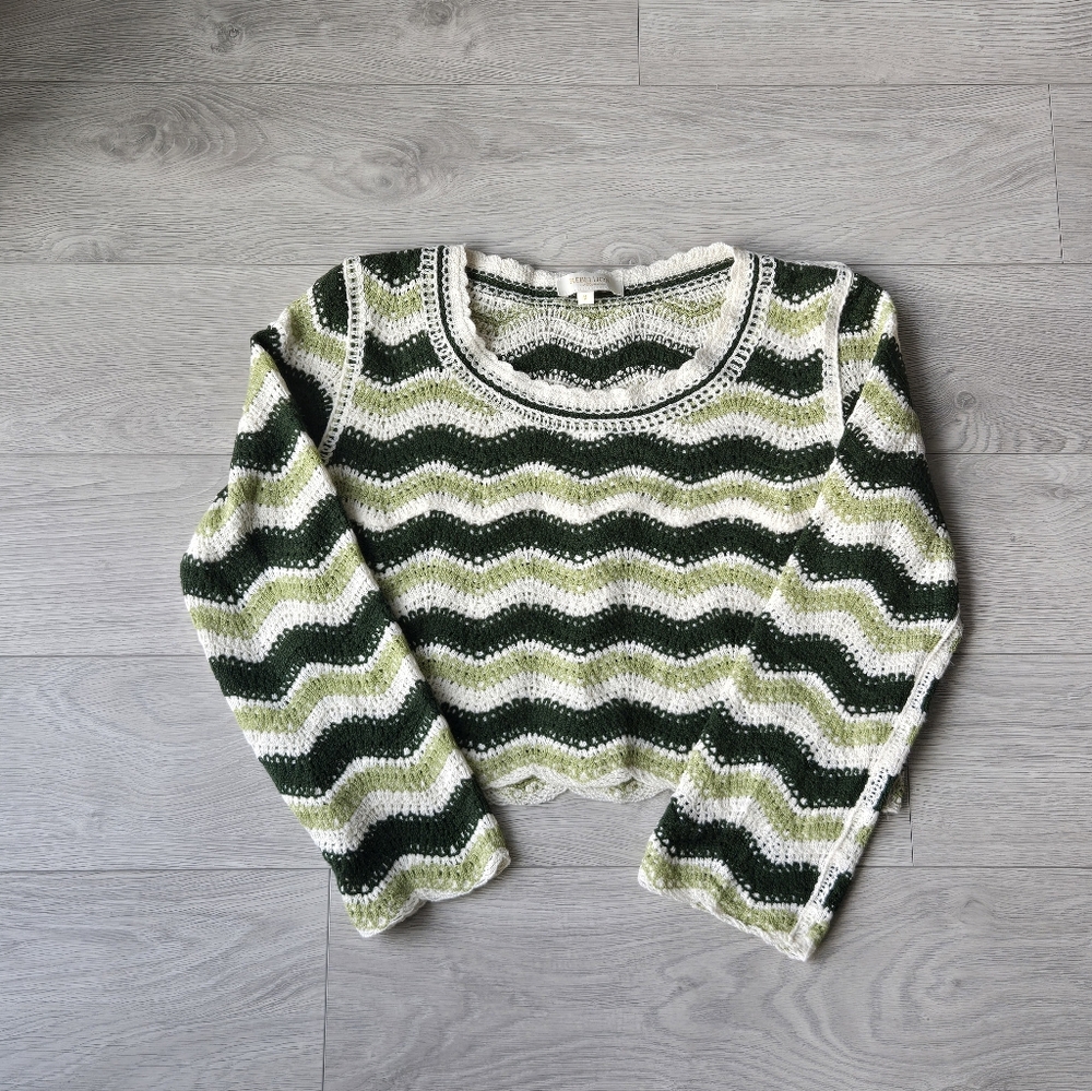 Rebellion Olive and Cream Wave Knit Sweater